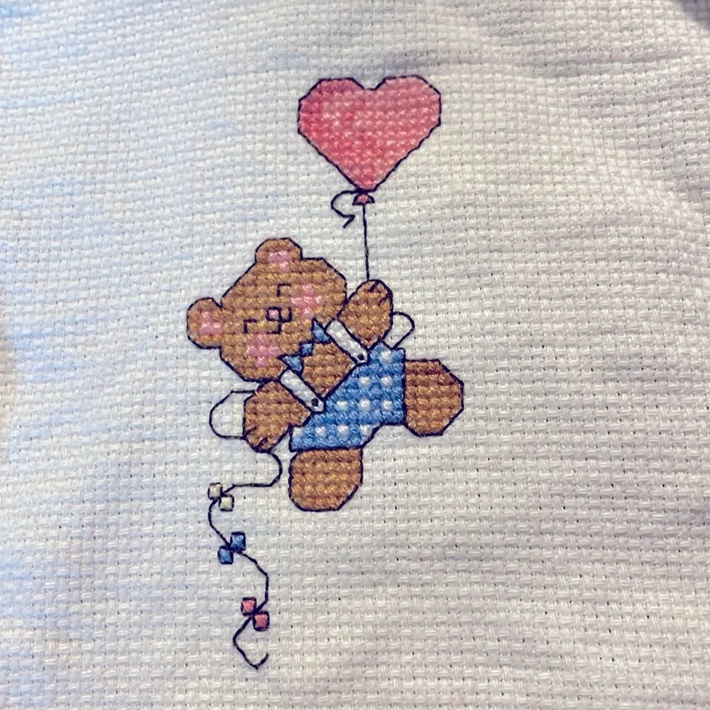 Hand Crafted, Vintage Cross Stitched Duck & BearTie neck tie baby bib
